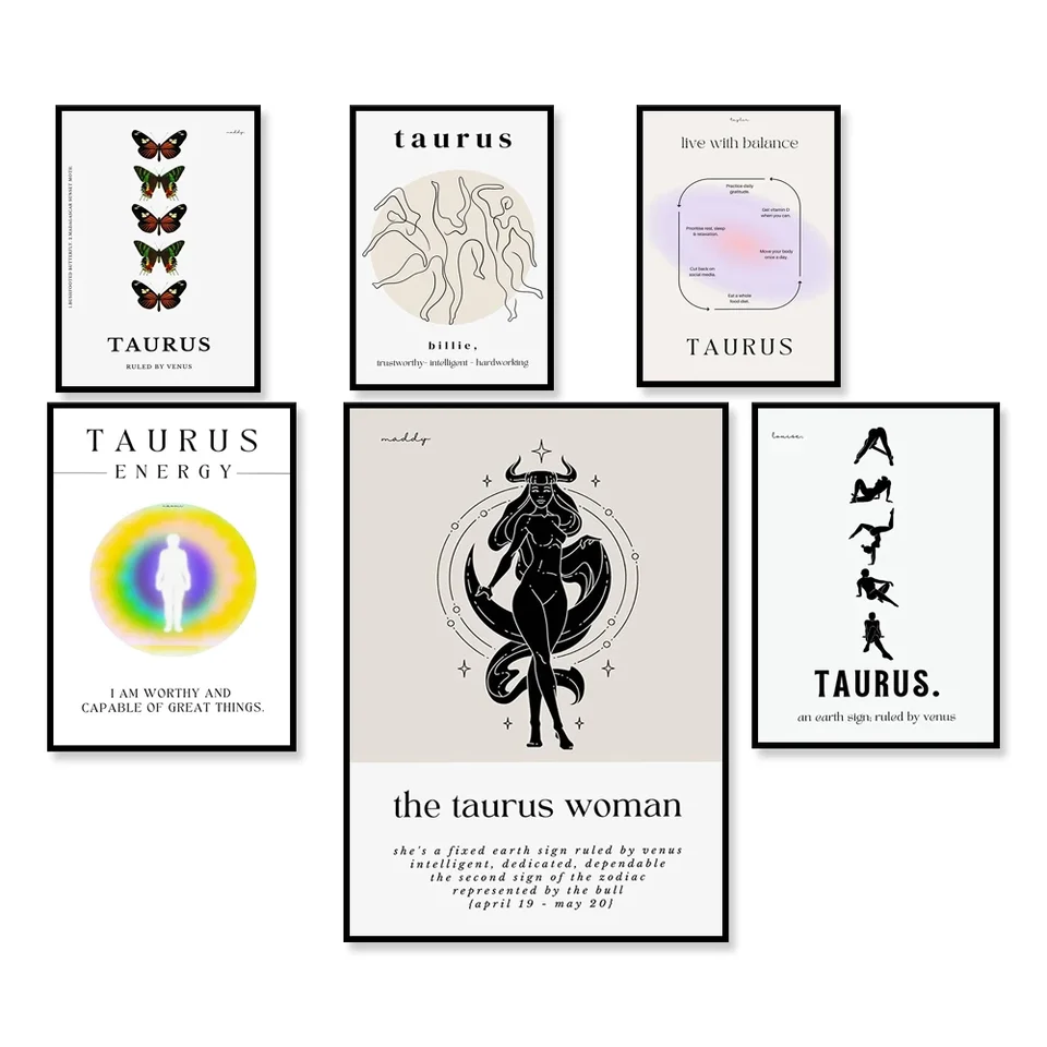 Taurus Art Plaght Taurus Gift Zodiac Decor Decor Astrols Wall Art Star Sign Plagát Trendy Y2K Wall Art Aura Gradient Design Design