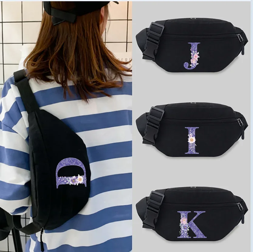 Tašky na kabelku na hrudník Cestovné tašky unisex fialové kvetinové série tlač ľahký voľný čas Športové banánové tašky plátno Fanny Pack 2024