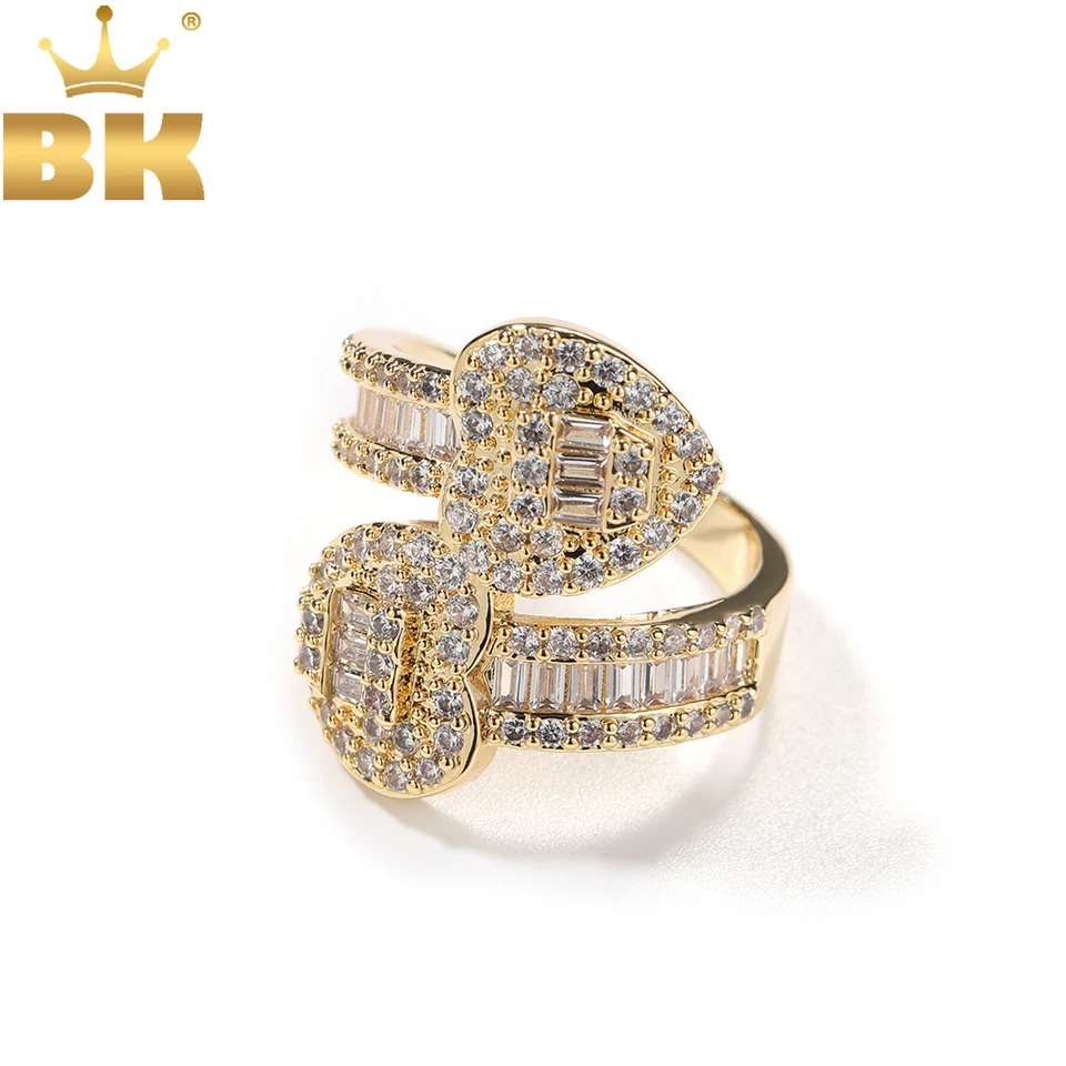 TBTK Iced Out Baguettecz Heart Rings Otvorené bling štvorcové kubické zirkónia prsteň luxusné šperky darček pre ženy