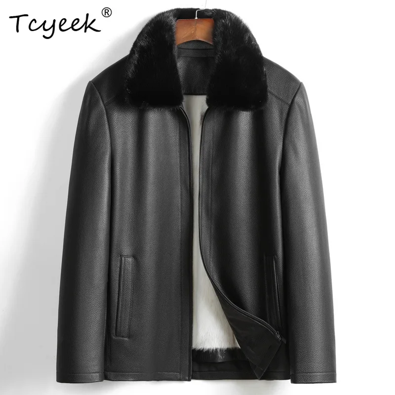 Tcyeek Natural Mink kožušina pre mužov 2025 Real Goatskin Kožená bunda pánske oblečenie Wnter bundy teplé kožušinové vrstvy Abrigos