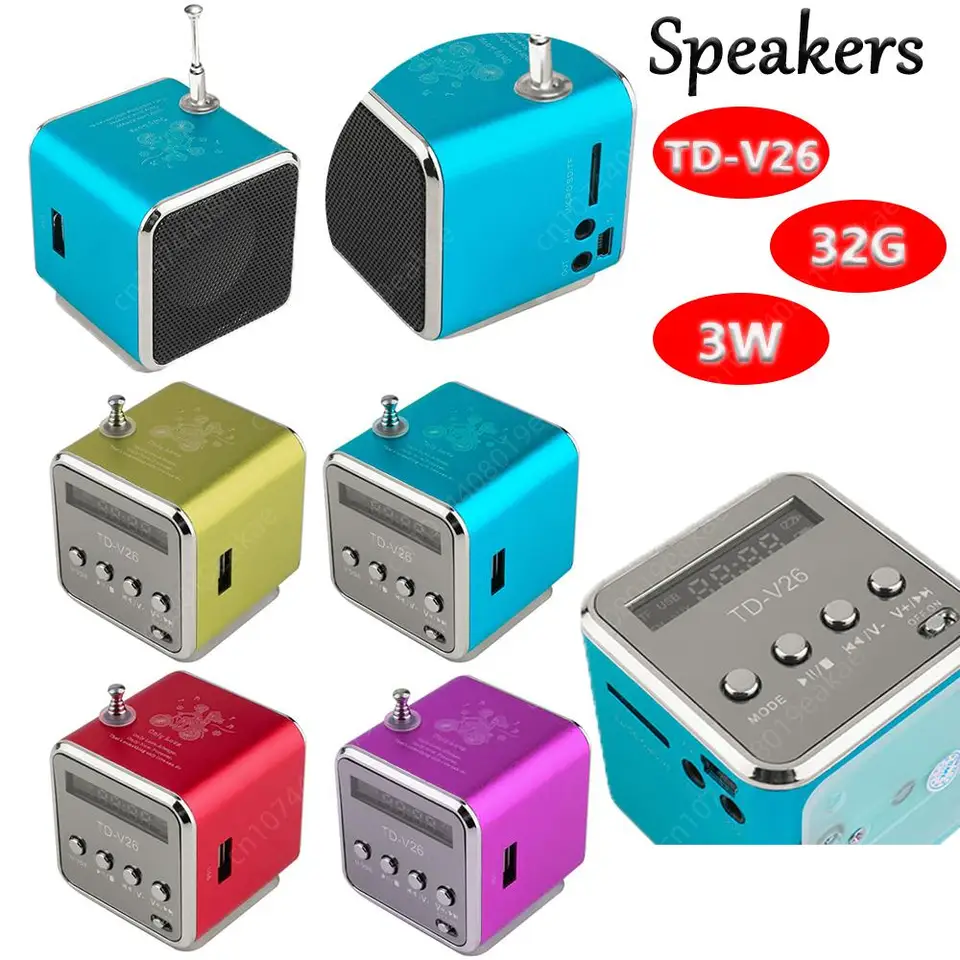 TD-V26 Digital FM Radio Reproduktor 1,0 palca USB2.0 TF slot 3,5 mm nabíjací port Antimagnetický duálny kanál s displejom obrazovky LED