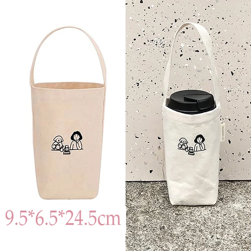 Tea Puppy & Woman Canvas Ekologické bublinkové čajové šálky držiak na držiak na držiak ， fľaše s mliekom TEA POKVODY Univerzálne balenie kabelky