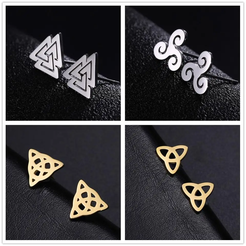Teamer Wicca Viking náušnice Štupky Ženy Valknut Triskel Triqueta Muži náušnice z nehrdzavejúcej ocele šperky vintage amuletové doplnky