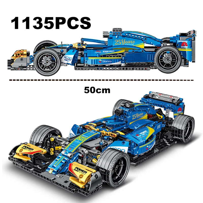 Technický Formula 1 Blue F1 Supercar Race Car Model Building Blocks Blocks City Speed ​​Champions Súprava vozidiel s tehla