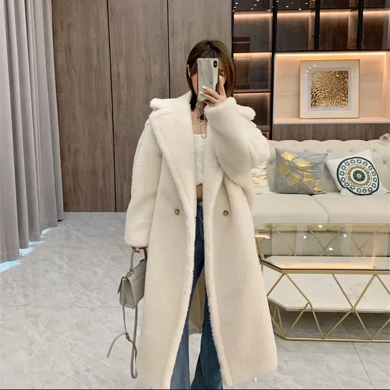 Teddy Coat 62% Alpaca 26% vlna 12% hodvábny kabát Zima zahusťuje dámsky kabát