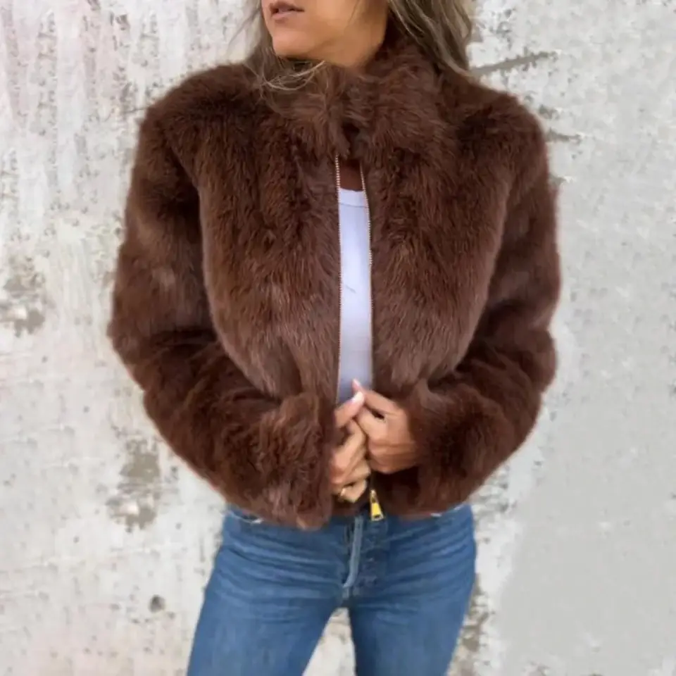 Teddy fleece bunda Zimná dámska bunda Hustý faux kožušina stojan na golier luxusný plyšový faux kožušinové bundy hrubé zimné bundy