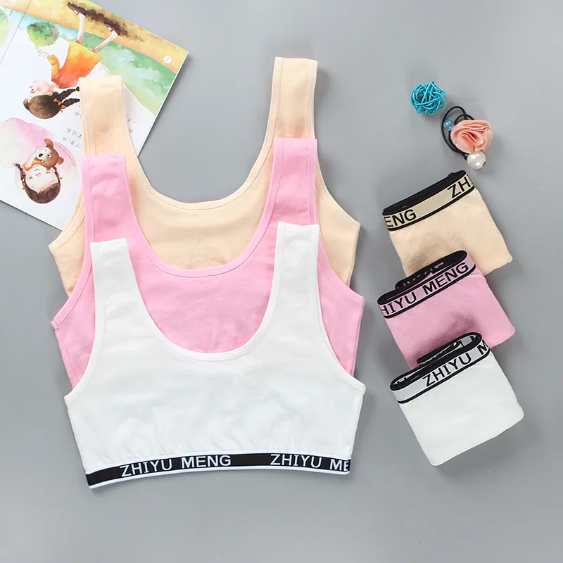 Teenageri spodná bielizeň Cotton Underwear Sets Deti mladé dievčatá Tréning podprsenky puberty študenti vesta brassiere nohavičky