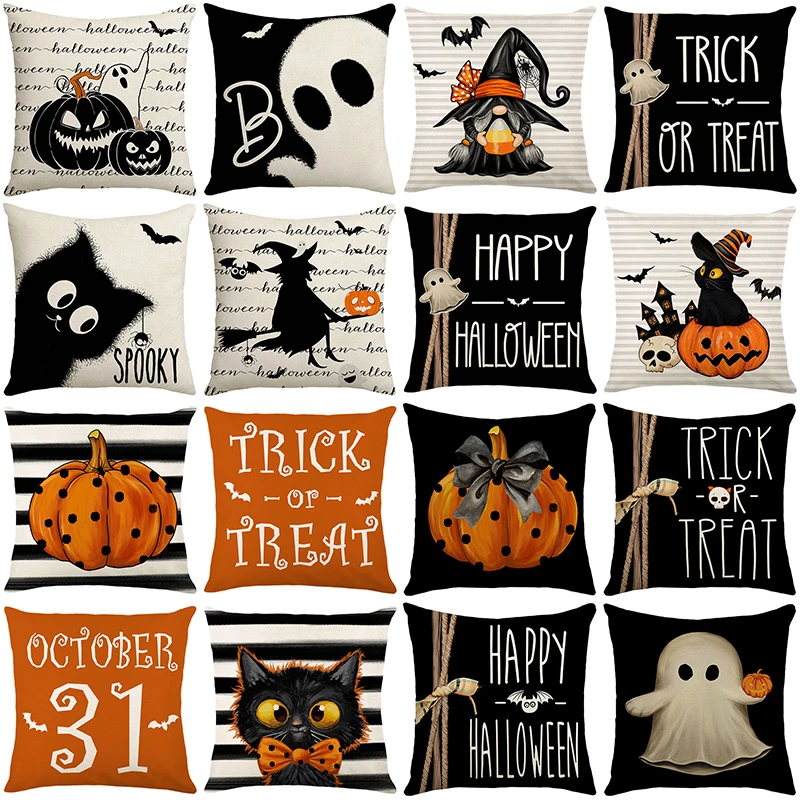 Tekvica čarodejnica Haunted House Ghost Black Cat Print Halloween dekor vankúšová krycia spálňa pohovka reštaurácia sedadlo