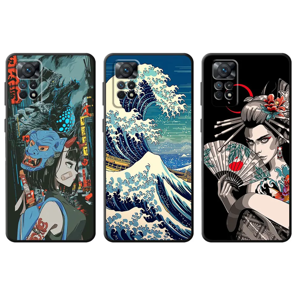 Telefón čierny puzdro pre Xiaomi Redmi Poznámka 13 Pro 11 12 12C 9t K40 12S 10 11S 9Pro 10c 9c Fundas pokrýva japonskú vlnovú dievčat