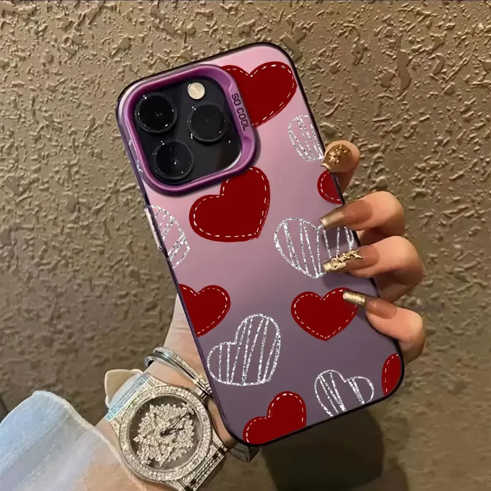 Telefónny prípad pre Honor 200 Smart 200 Pro 200 Lite X7C Case Red Love Heart Luxusný striebro Striebro telefónu Pase pre česť x7c krycie fondy