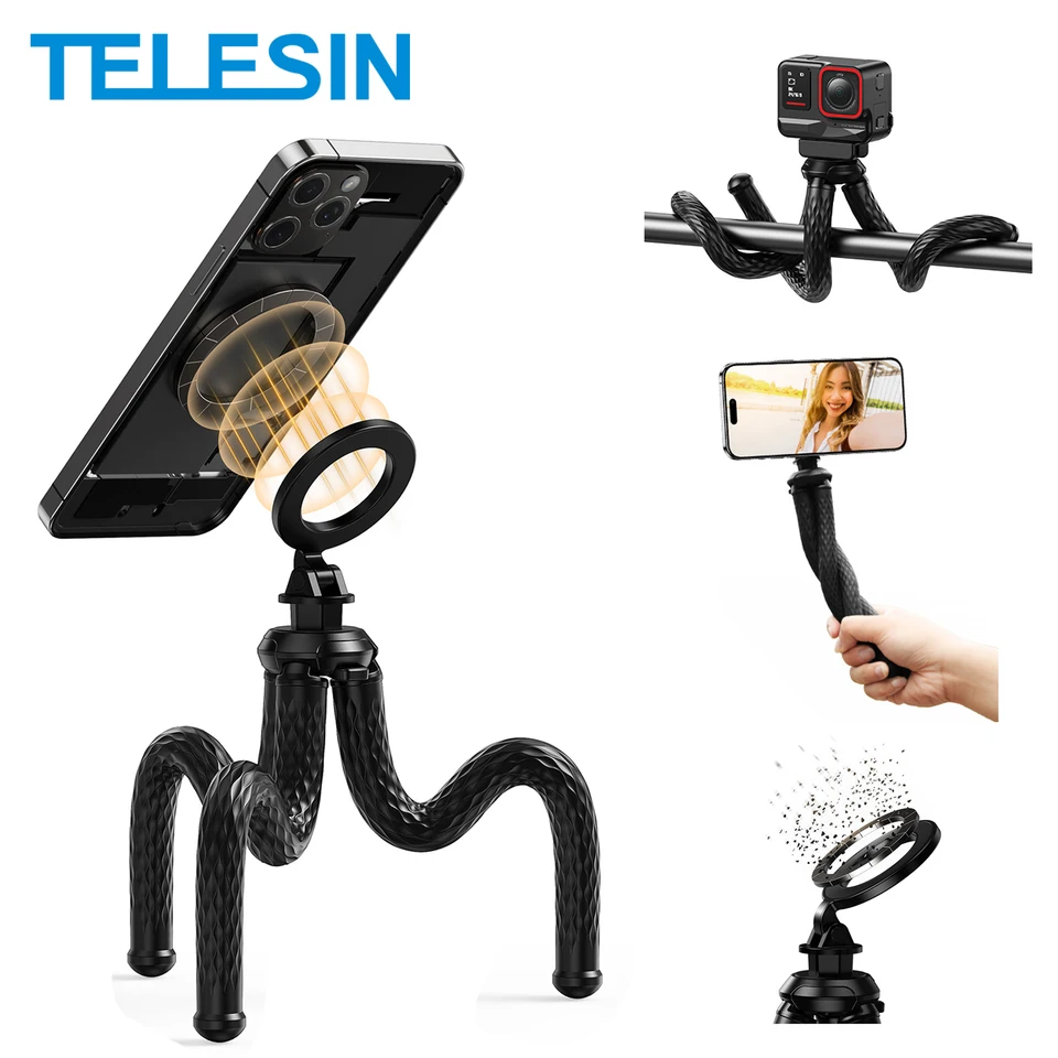 Telesin Octopus Magnetic Rýchle uvoľnenie Tarde Phone Hold pre držiak mobilného telefónu Smartphone Monopod Tripe Stand Mini statív