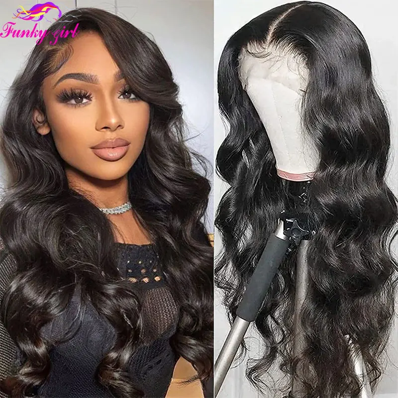 Telesná vlna 13x4 čipky predné ľudské vlasy Parochňa Brazílske telo vlnité priehľadné čipkové čelné parochne vopred vytrhnuté Remy Hair Parochňa pre ženy