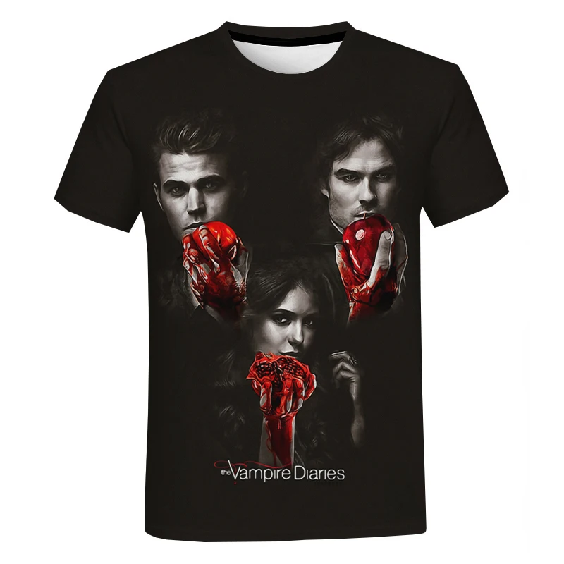 Televízny seriál Vampire Diaries 3D tlač Tieň letné streetwear muži Men módne nadrozmerné tričko Unisex Hip Hop Tees Topy