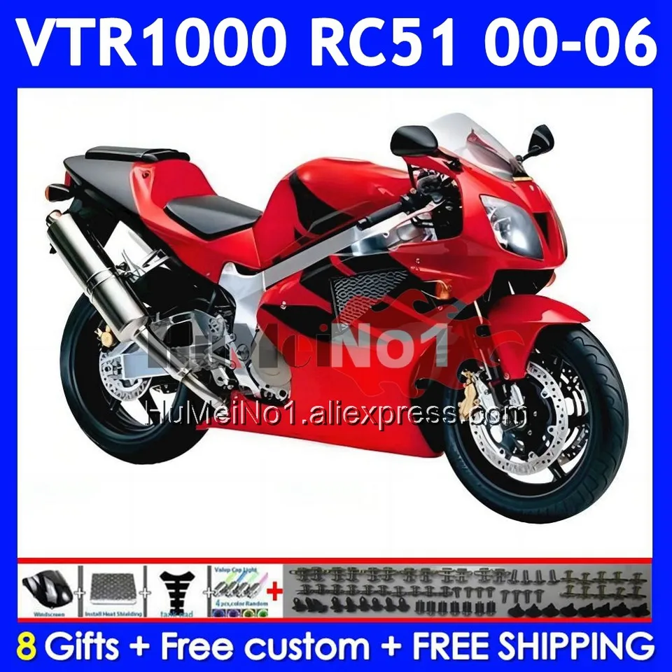 Telo pre Honda VTR1000 RC51 01 02 03 2004 2005 2006 68NO.214 SP1 SP2 VTR 1000 2000 2001 2002 2002 2003 04 05 Továreň Red 06 Fairings