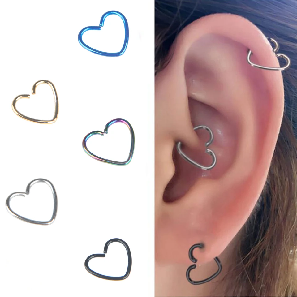 Telové šperky chirurgická oceľ Daith Heart Chrupav Tragus Piercings Piercings Hoop Lip Nous Rings Orbital Ear Stud Šperky 10*0,8 mm