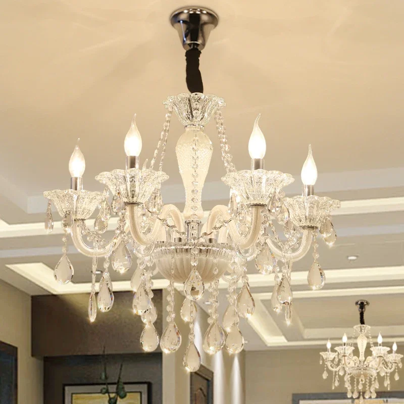 Temar Európska krištáľová prívesná lampa biela sviečka lampa luxusná umenia obývacia izba reštaurácia spál