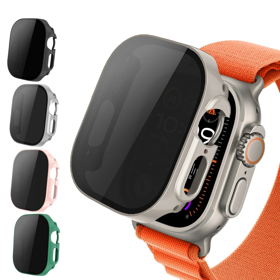 Temperované sklo+puzdro na ochranu súkromia pre Apple Watch Ultra 2 49 mm Proti-spy Chránič obrazovky Iwatch Series 9 8 7 6 SE 44 mm 40 mm 45 mm