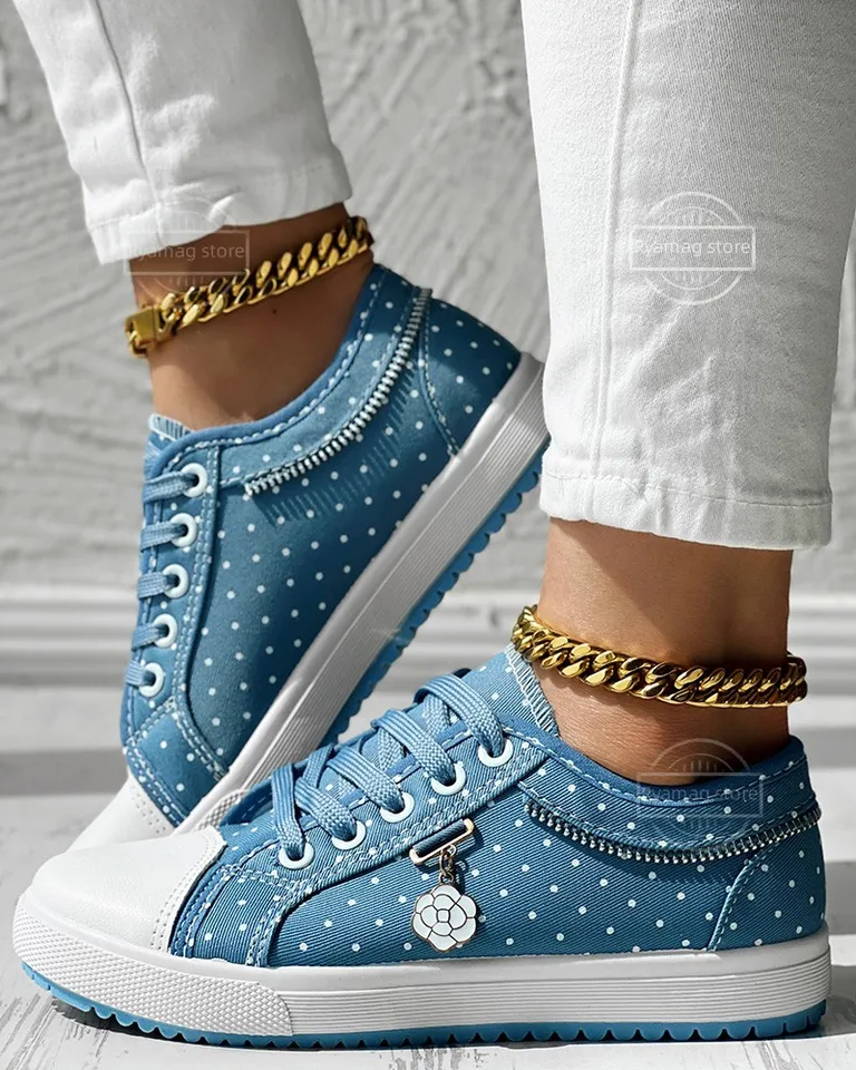 Tenisky Dámske tenisky Polka Dot Print Lace-Up