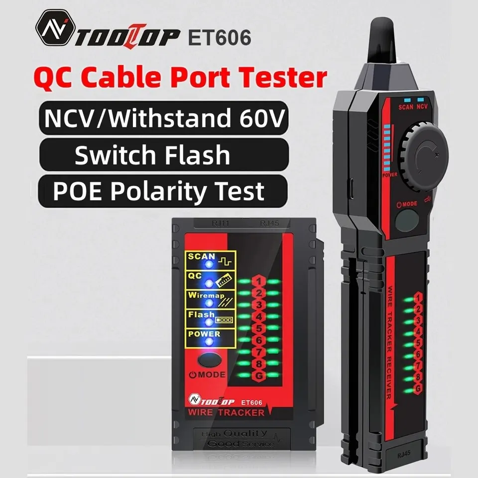 TEOLTOP ET606 Tester Tester Poe Test 3 km Digitálne sledovanie káblov Kríž skrat Crseping Crystal Port RJ45/RJ11 tester