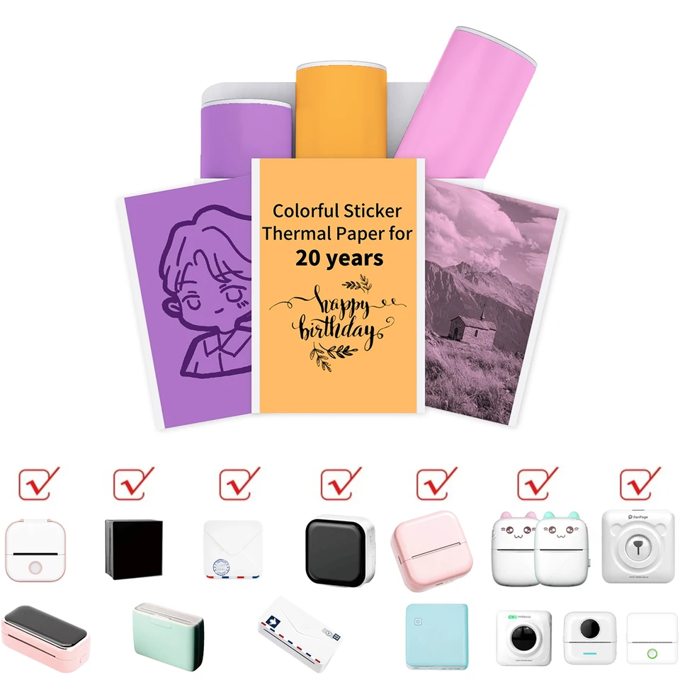 Tepelný papier pre T02 Mini tlačiareň Farebný tepelný papier, pre prenosnú tlačiareň M832 M833 M834