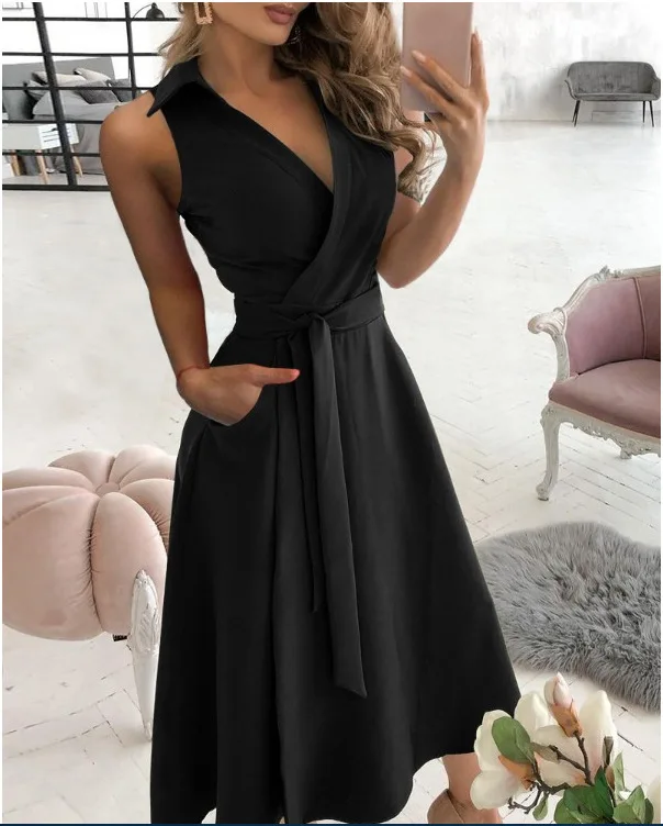 TEPLETAMENT MASION Colors bez rukávov DÁNKY Dámske móda sexy V-krk Lea-up Slim A-line šaty jar leto leto nové dámy oblečenie