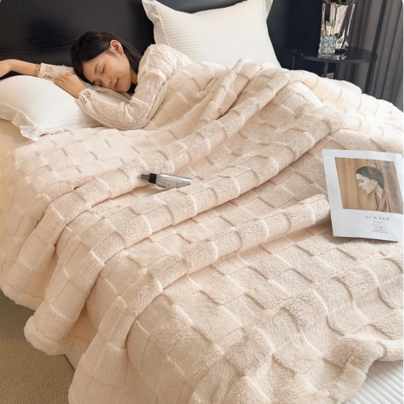 Teplá prikrývka zamatovej postele ľanová bielizeň pleť vhodná pre pleť Plaid Simple Style Shawl Winter Bedspread for Home Manta Sofa Soft Det Prikrývky