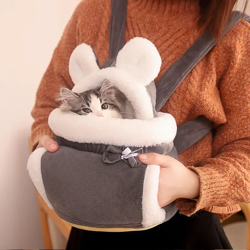 Teplá taška na nosenie domácich miláčikov Malé mačacie psy Zimné plyšové domáce zvieratá Klietka na vonkajšie cestovné domáce zviera visiace vrecká na hrudi