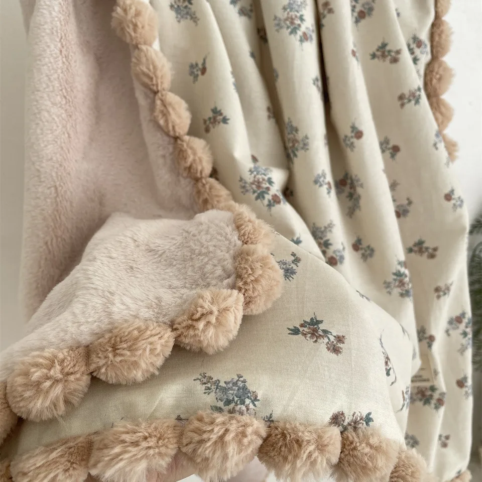 Teplá zimná detská prikrývka Pompom Blush Vetgety and Blooms Minky prikrývka kvetinová detská prikrývka prikrývka obliečky 90*130 cm