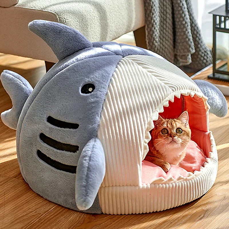 Teplé mačky postele karikatúra žralok Pet Pet Cave postele Sweet Kittens Basket Cushion Cat vankúš