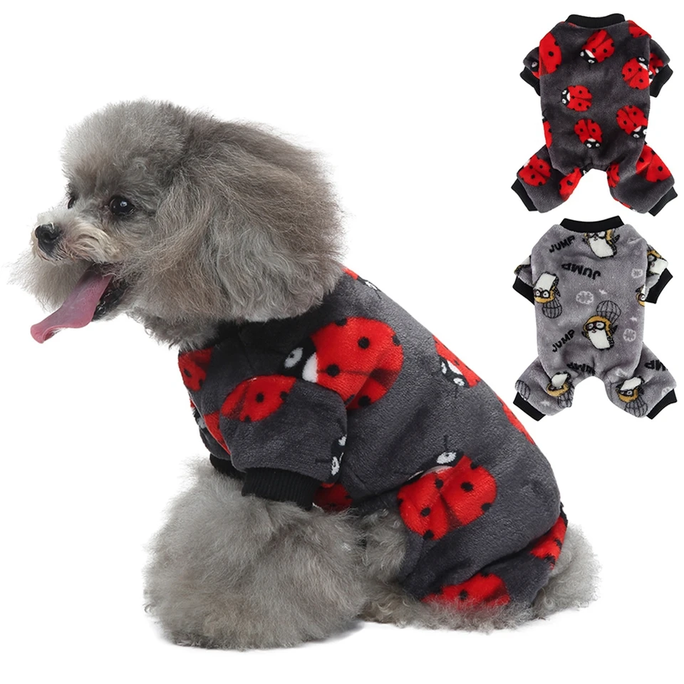 Teplý zimný pys pyžamo pyžamové oblečenie karikatúry teplé kombinézy kabátu pre malé psy šteňa mačka Yorkie chihuahua pomeranian Sleepsuit