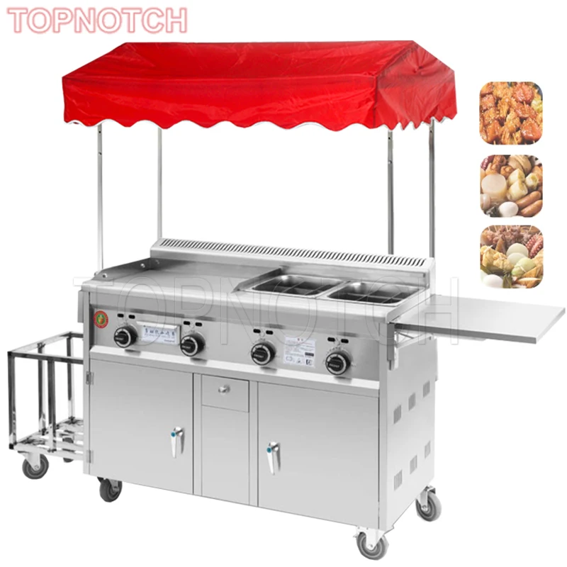 Teppanyaki komerčný grilovací nočný trh s vyprážanými špajdrami varené špajle s multigrainský