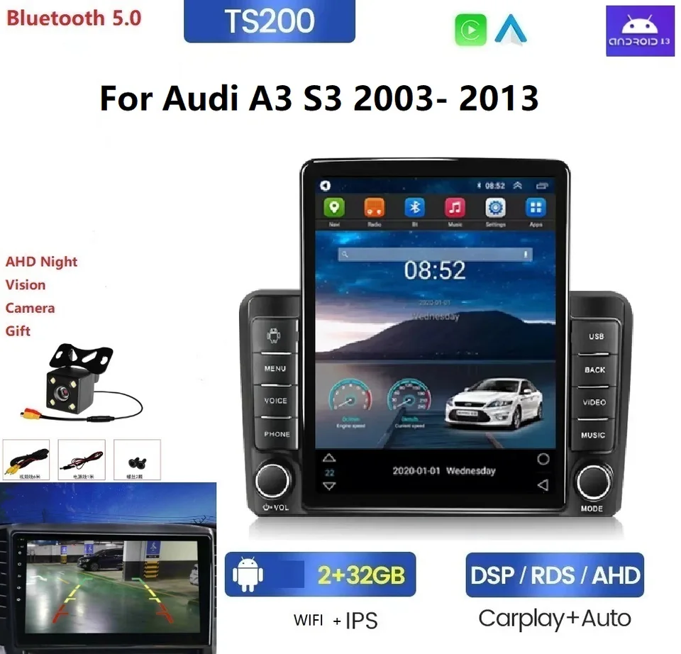 Tesla Android 11 8Core IPS DSP CAD Player pre Audi A3 S3 2003- 2013 8+128 GB Audio System 360 Camera ADAS DVR GPS BT Stereo