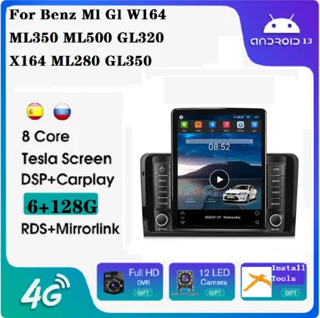 Tesla Android IPS DVD DVD Player pre Benz ML GL W164 ML350 ML500 GL320 X164 ML280 GL350 GL450 4+64 GB CARPLAY GPS Radio Video