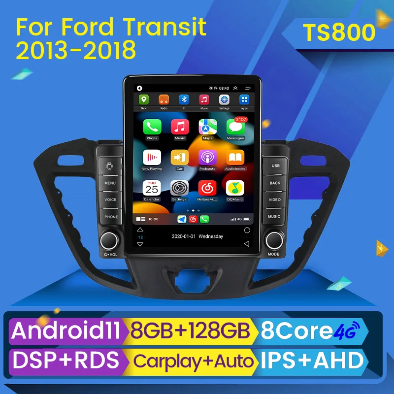 Tesla Style Car Android Android 11 CarPlay Multimedia Player Radio pre Ford Tourneo Custom 1 I Transit 2012 -2021 GPS navigácia