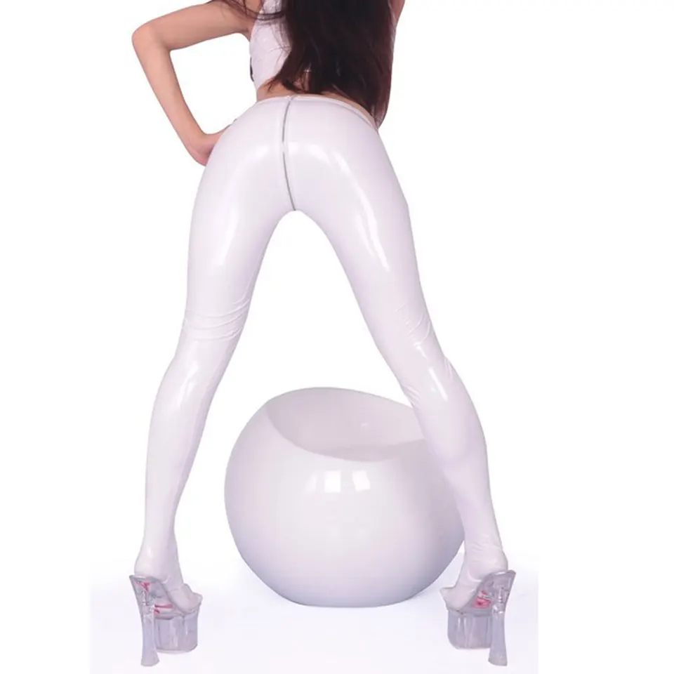 Tesné nohavice pre ženy sexy latex Amónny amoniakálny zips Otvorené rozkrokové nohavice PVC Leskiny legíny Nočné klub PU pódium nohavice gotika gotika