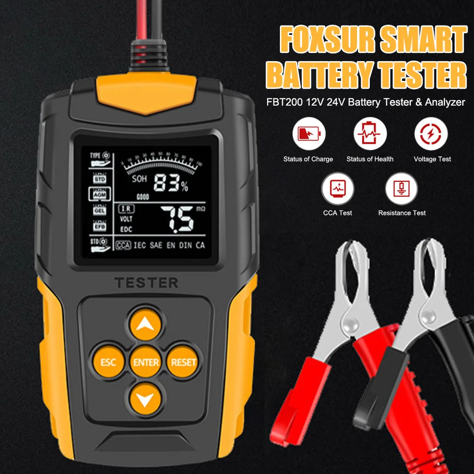 Tester batérie automobilov 12V/24 V CCA 3AH-200AH Analyzátor batérie Digitálne nabíjanie Tester Cranking System Tester pre automobilové nákladné vozidlá