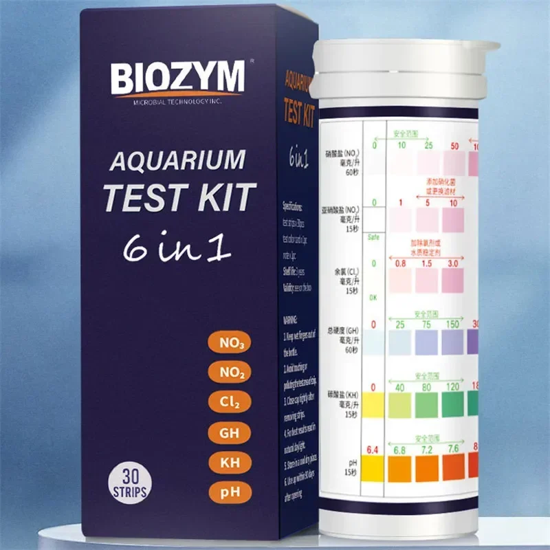 Tester Biozym Dusičnan NO3/NO2/CL2/GH/KH/PH Sladká voda Testovací pásikový prúžok