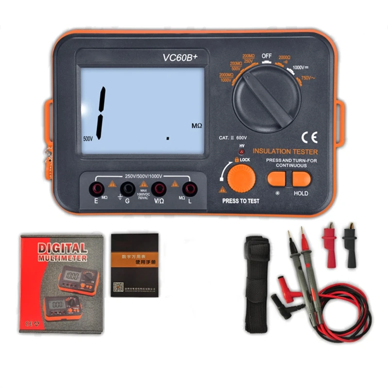 Tester izolácie Digital Megohmmeter Elektrikár Megohm Meter VC60B+
