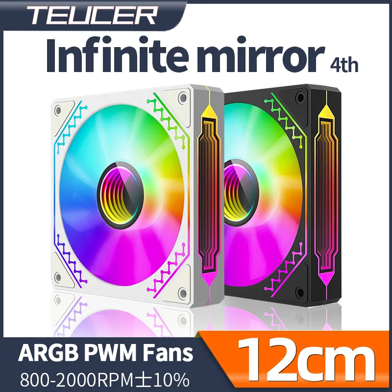 Teucer nekonečné zrkadlo 4. biele 120 mm 12V PWM ARGB tichý ventilátor 5v3pin stereofónny osvetlenie efekt argb zvrátenie podvozku Ventilador