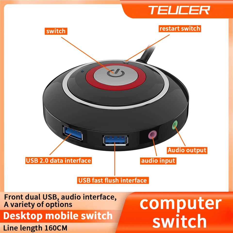 Teucer počítačový prepínač tlačidla s dvojitým USB Audio Desktop Hostiteľ externý spustenie Tlačidlo Typ Swich Lengt 163 mm
