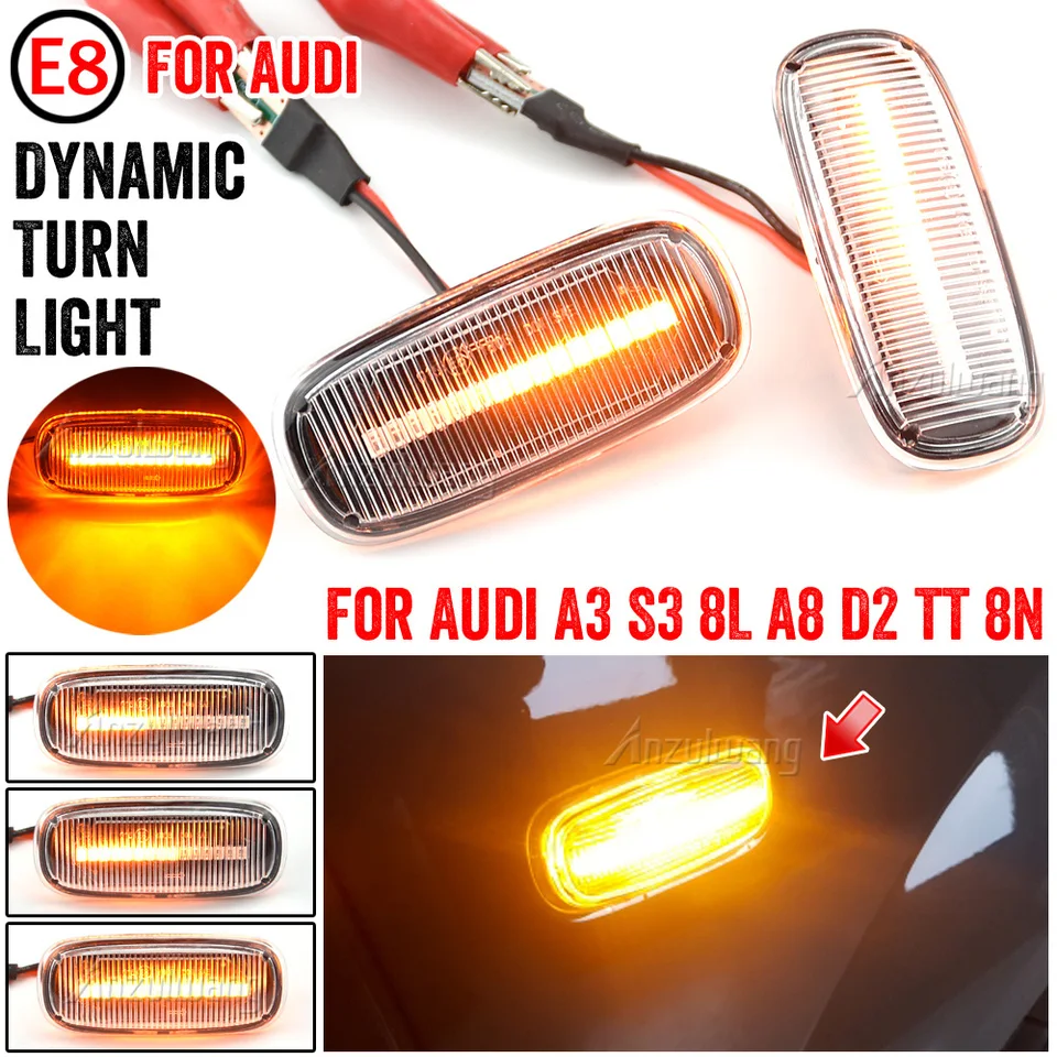 Tečúca sekvenčná LED LED 2ks Dynamická blikajúce blikajúce blikajúce bočné svetlo pre Audi A2 A3 8L A4 B5 A6 4B C5 A8 4D TT 8N