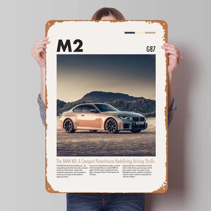 TH BMW M2 G87 Sign autá plagáty Domáca dekorácia Luxusná kovová plechová značka pre nástenné umenie dekorácia Garáž retro umenie nástenných malieb Man Cave