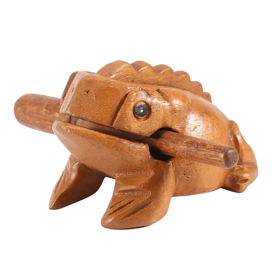 Thajské feng shui šťastné žaby drevené remeselné ozdoby - figúrky pre domácu kanceláriu - Croaking Musical Instrument Art