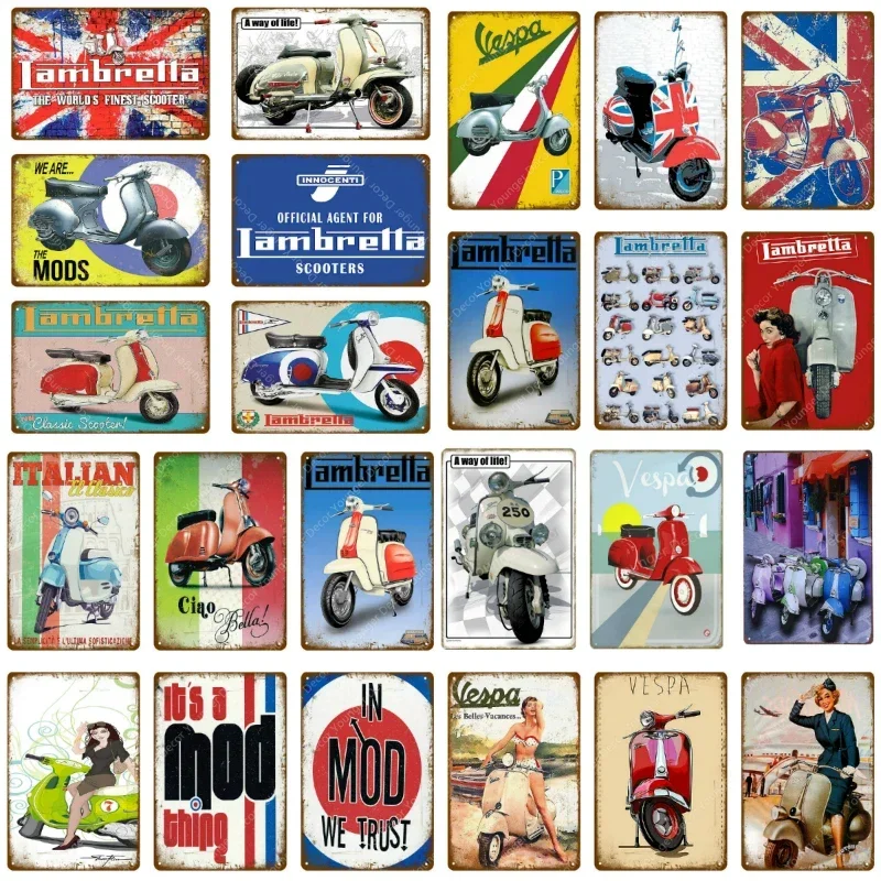 The Mods Metal Tin Sign Italian Lambretta Scooters Vespa Vintage Wall Plaque Garáž obchod domáca izba Decor Motorcycle Plagát yj205