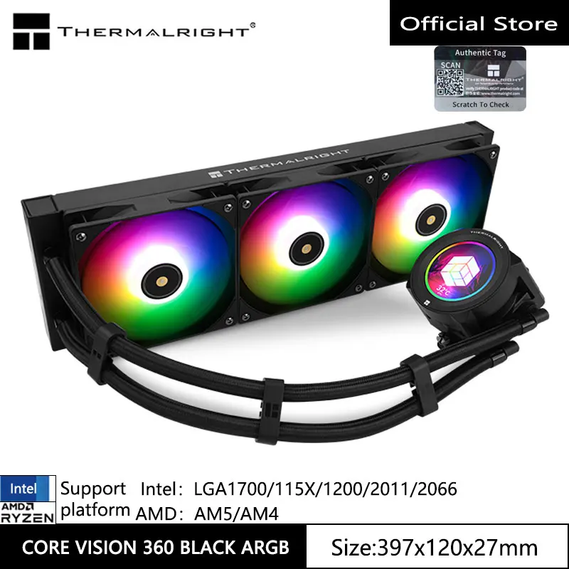 ThermalRight All -in -One Water Cold Radiator ， Core Vision 360 Black ARGB 2.1 -inch LCD Dis)