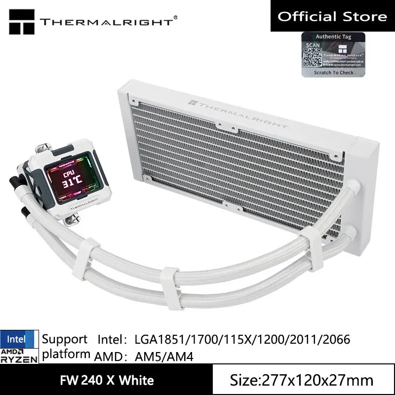 ThermalRight FW 240 x Žiadna verzia ventilátora ， All -in -One Water -Cold Radiator 2.4 -inch LCD displej prispôsobenej obrazovky, podpora LGA1700