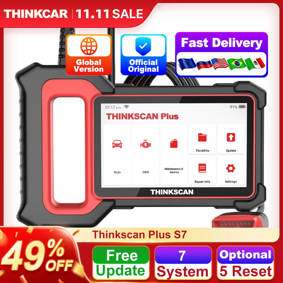 ThinkCar ThinkScan Plus S4 S7 OBD2 Skener ECM ABS SRS TCM BCM System DIY Voliteľné resetovanie WiFi bezplatná aktualizácia nástrojov na diagnostiku automobilov