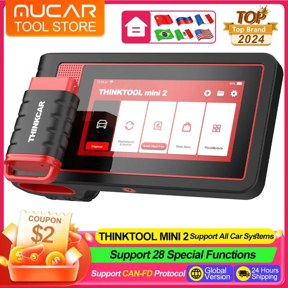 ThinkTool Mini 2 OBD2 Skener pre všetky systémy Diagnostický nástroj 28 Služby aktívny test Diagnostický skener pre nástroje skenerov CANFD