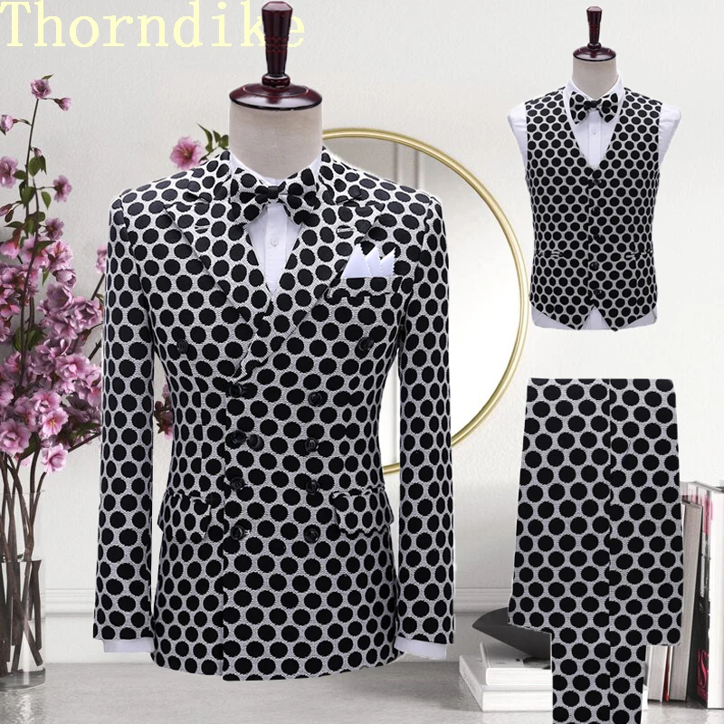 Thorndike 2020 Nové módne kostýmy Pánske svadobné bunda Singer 3-dielna oblek Blazer hombre Mužský večer Maskulín