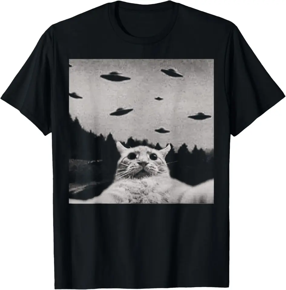 Threadweird Alien Cat Ufo Tričko Classic Fit Round Crck Black Dospelé tričká pre ženy Harajuku Luxus Marken Playeras de 82975